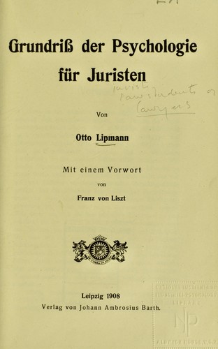 Cover for Grundriss der Psychologie f©ơr Juristen