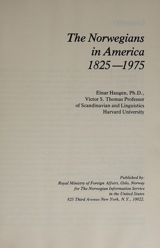 Cover for The Norwegians in America, 1825-1975