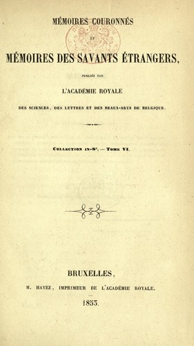 Cover for Mémoires couronnés et autre mémoires / Académie royale des sciences, des lettres et des beaux-arts de Belgique