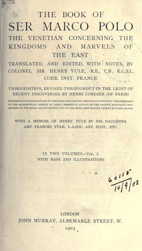 Cover for The book of Ser Marco Polo the Venetian, concerning the kingdoms and marvels of the East