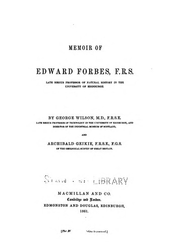 Cover for Memoir of Edward Forbes, F.R.S.