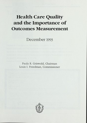 Cover for Health care quality and the importance of outcomes measurement.