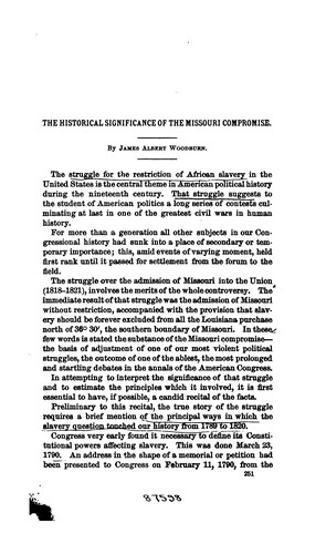 Cover for The Historical Significance of the Missouri Compromise
