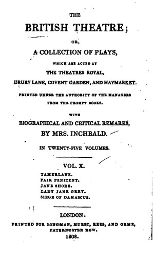 Cover for The British Theatre; Or, A Collection of Plays: Which are Acted at the Theatres Royal, Drury ...