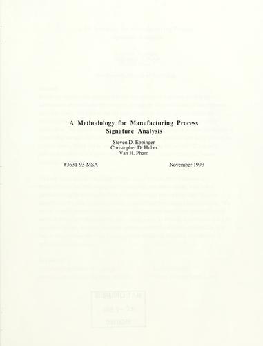 Cover for A methodology for manufacturing process signature analysis