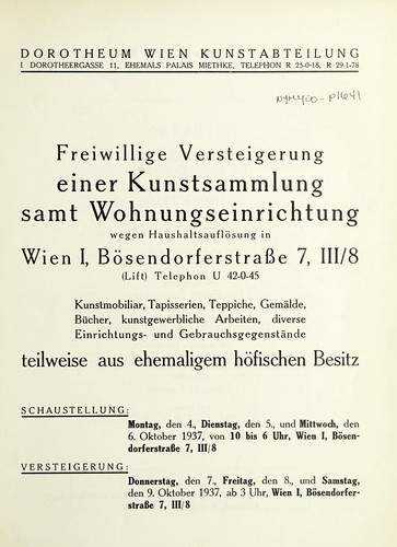 Cover for Freiwillige Versteigerung einer Kunstsammlung samt Wohnungseinrichtung