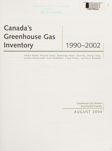 Cover for Canada's greenhouse gas inventory