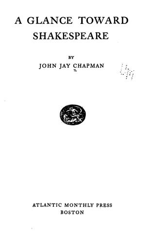 Cover for A glance toward Shakespeare