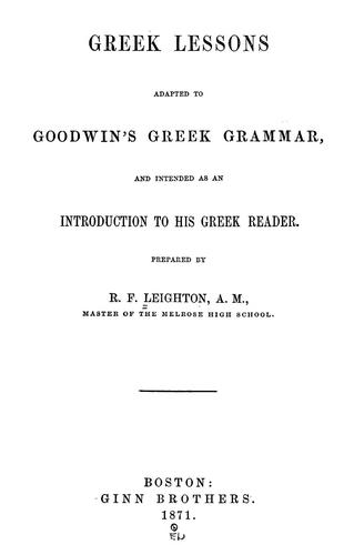 Cover for Greek lessons adapted to Goodwin's Greek grammar