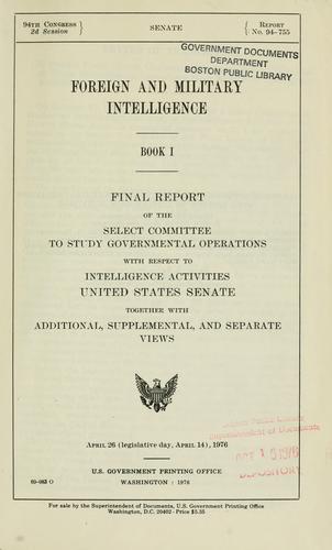 Cover for Final report of the Select Committee to Study Governmental Operations with Respect to Intelligence Activities, United States Senate