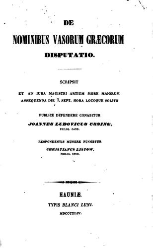 Cover for De Nominibus vasorum graecorum diputatio