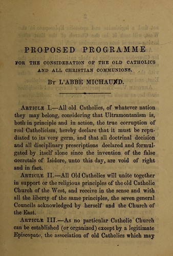 Cover for Proposed programme for the consideration of the Old Catholics and all Christian communions
