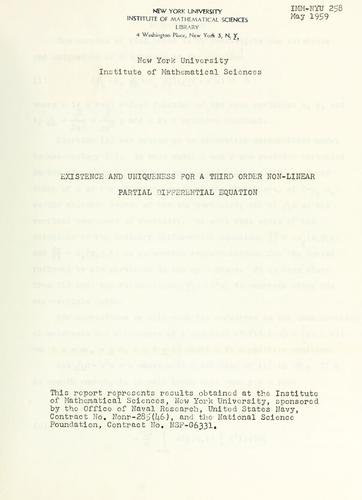 Cover for Existence and uniqueness for a third order non-linear partial differential equation.