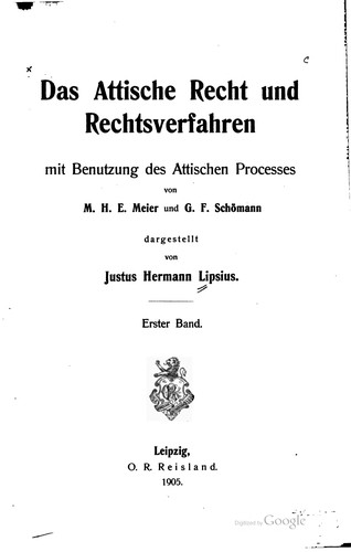 Cover for Das attische Recht und Rechtsverfahren mit Benutzung des Attischen Processes