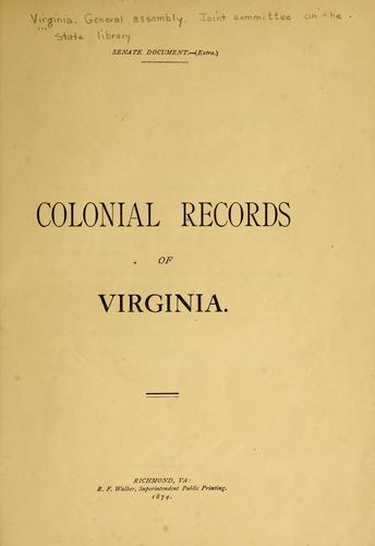 Cover for Colonial records of Virginia.