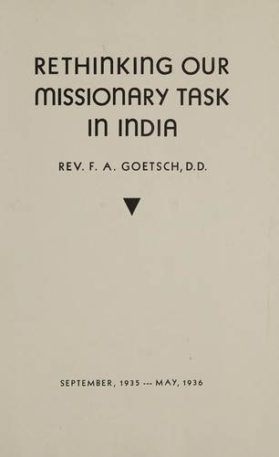 Cover for Rethinking our missionary task in India