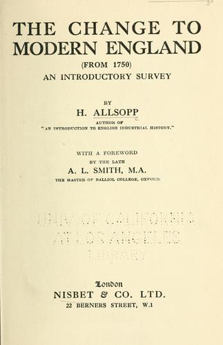 Cover for The change to modern England (from 1750) an introductory survey