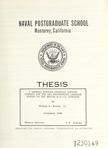 Cover for A general purpose graphics support library for the Ada programming language hosted on the Zenith H/Z-100 computer