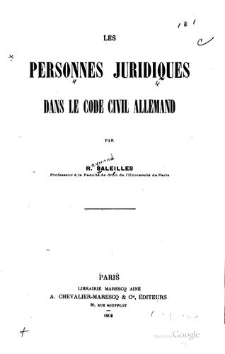 Cover for Les personnes juridiques dans le Code civil allemand