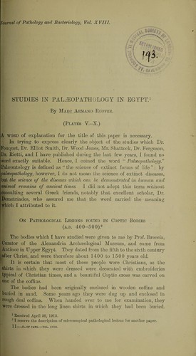 Cover for Studies in palaeopathology in Egypt