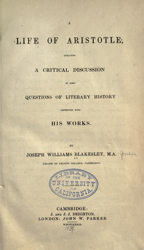 Cover for A life of Aristotle