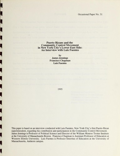 Cover for Puerto Ricans and the Community Control Movement in New York City's Lower East Side