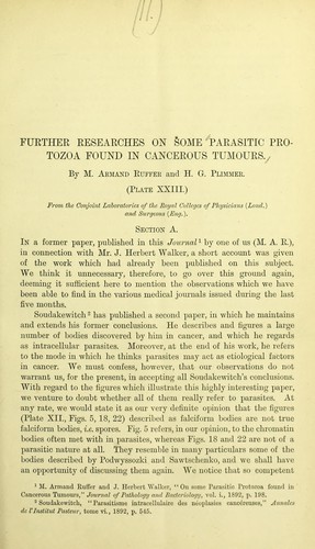 Cover for Further researches on some parasitic protozoa found in cancerous tumours. [Pt. 1]