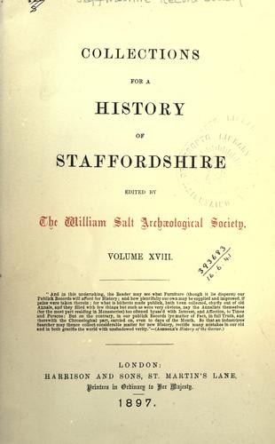 Cover for Collections for a history of Staffordshire. Volume XVIII