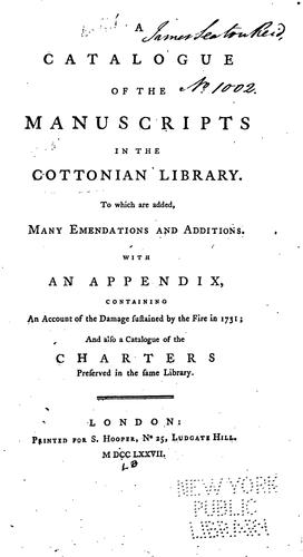 Cover for A Catalogue of the Manuscripts in the Cottonian Library. To which are Added, Many Emendations ...