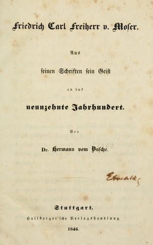 Cover for Friedrich Carl, Freiherr v. Moser