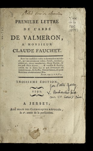 Cover for Premie  re lettre de l'abbe  de Valmeron, a M. Claude Fauchet