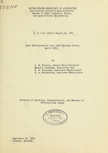 Cover for Rail refrigeration test with Florida citrus, April 1951