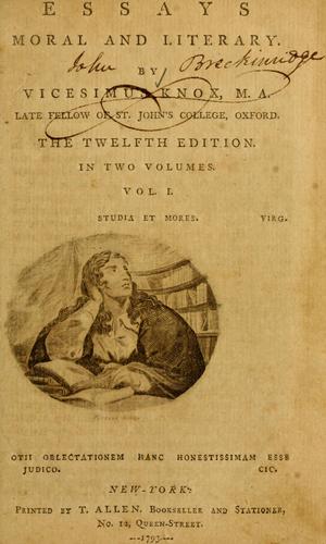 Cover for Essays, moral and literary