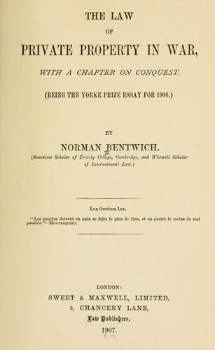 Cover for The law of private property in war