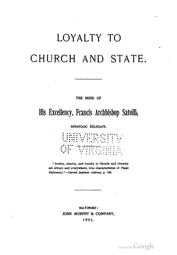 Cover for Loyalty to church and state