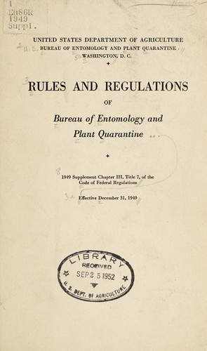 Cover for Rules and regulations of Bureau of Entomology and Plant Quarantine ... Effective December 31, 1949