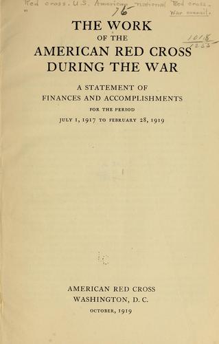 Cover for The work of the America Red cross during the war