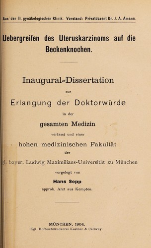 Cover for Uebergreifen des Uteruskarzinoms auf die Beckenknochen ...