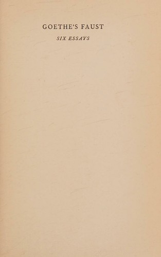 Cover for GOETHE'S FAUST; SIX ESSAYS.