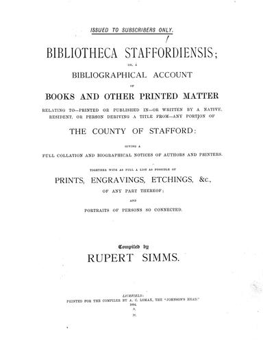 Cover for Bibliotheca staffordiensis