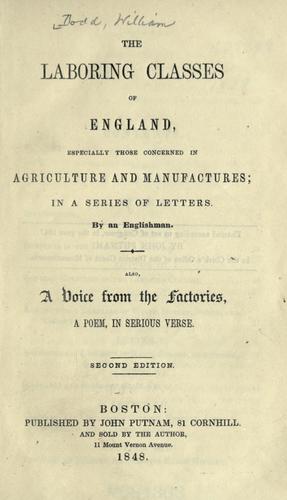 Cover for The laboring classes of England, especially those concerned in agriculture and manufactures