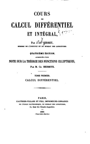 Cover for Cours de calcul différentiel et intégral