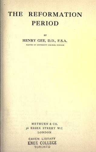 Cover for The reformation period
