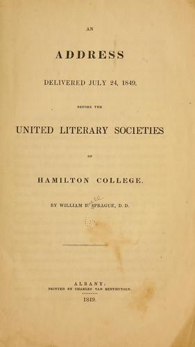Cover for An address delivered July 24, 1849