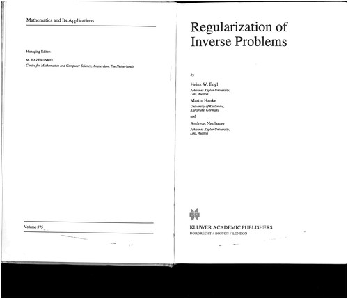Cover for Regularization of inverse problems