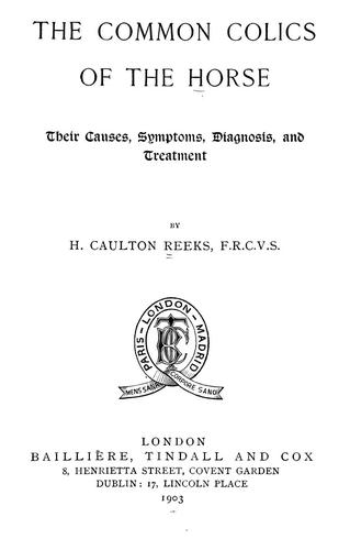 Cover for The common colics of the horse