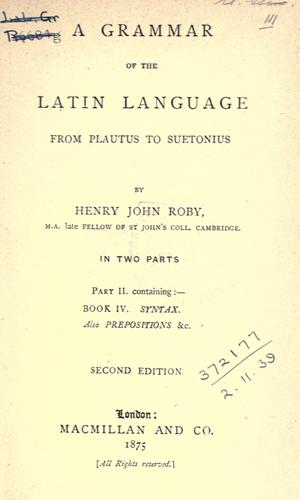 Cover for grammar of the Latin language from Plautus to Suetonius.