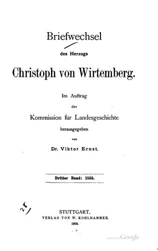Cover for Briefwechsel des Herzogs Christoph von Wirtemberg