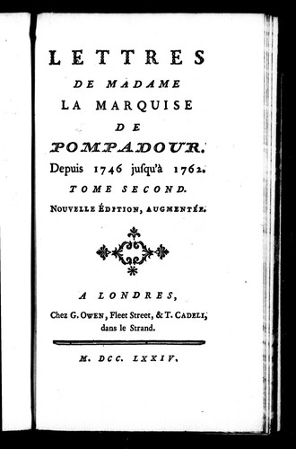 Cover for Lettres de Madame la marquise de Pompadour