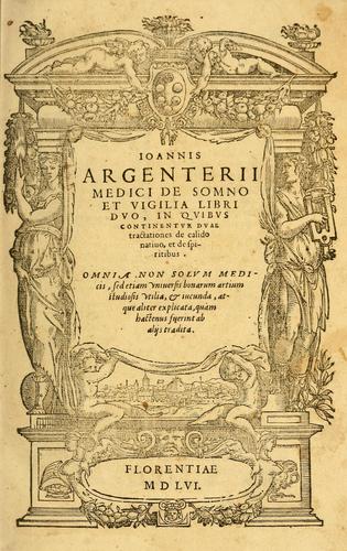 Cover for Ioannis Argenterii medici De somno et vigilia libri duo